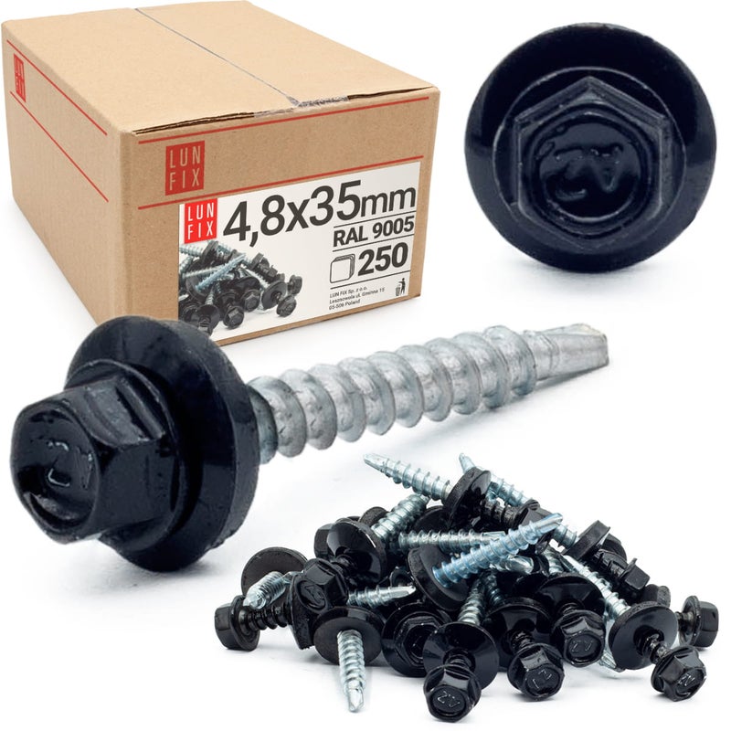 Blachowkręty wkręty farmerskie 4,8x35mm RAL9005 czarny 250szt.