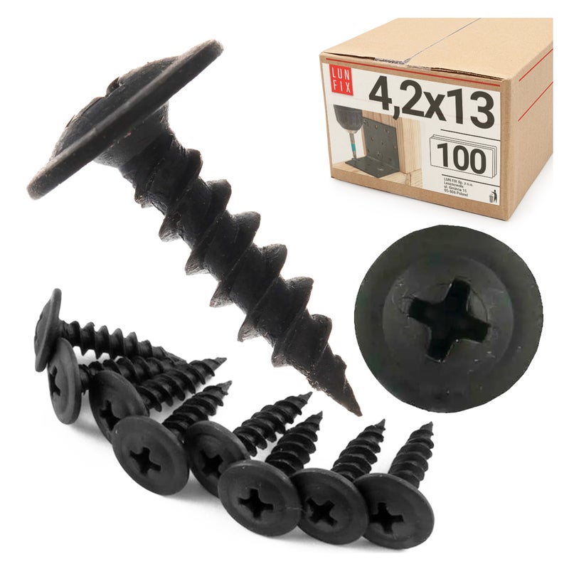 Wkręty do metalu z łbem podkładkowym fosfatowane 4,2x13mm 100szt.