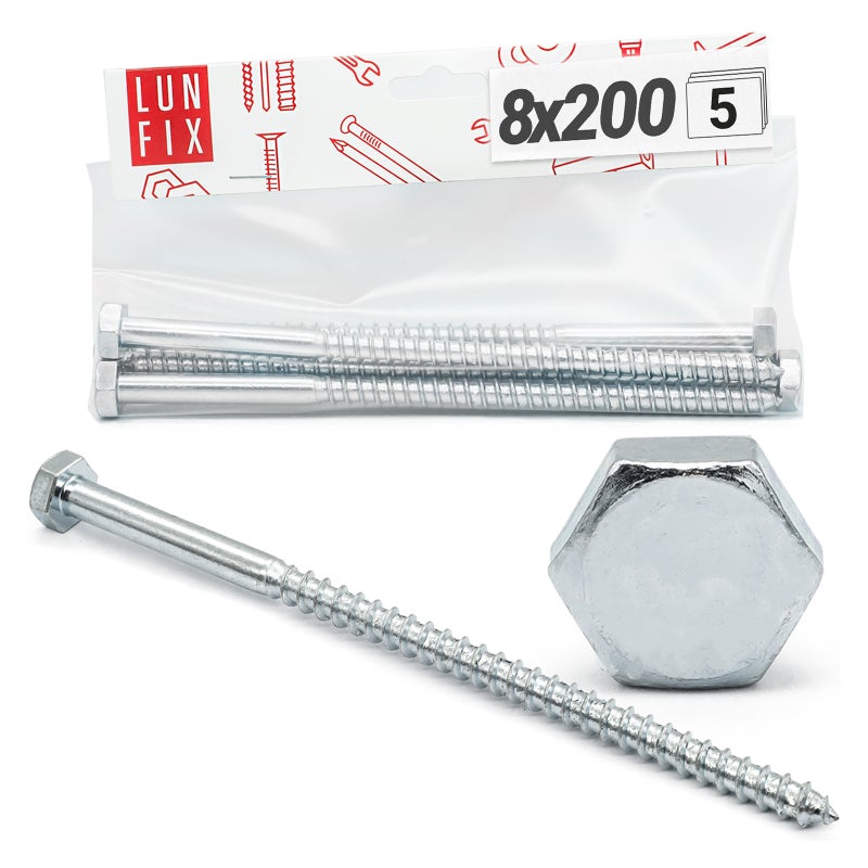 Wkręty ciesielskie z łbem sześciokątnym DIN571mm M8x200mm 5szt.