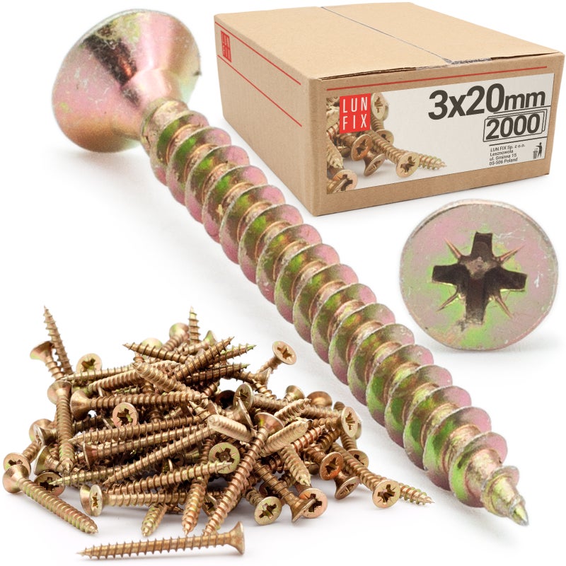 Wkręty do drewna uniwersalne 3x20mm 2000szt.