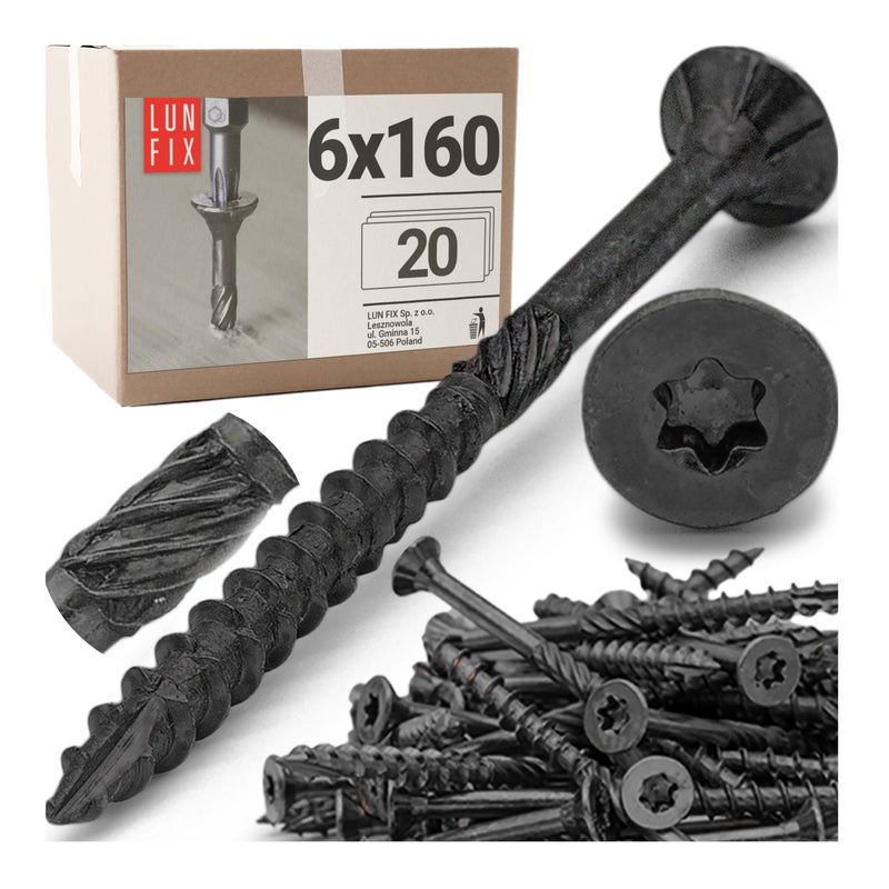 Wkręty ciesielskie czarne stożkowe 6x160mm 20szt.