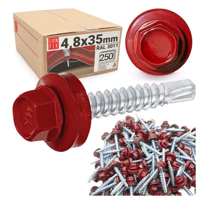 Blachowkręty wkręty farmerskie 4,8x35mm RAL311 czerwony 250szt.