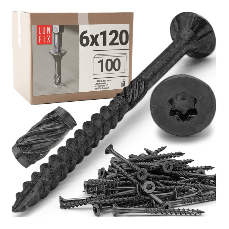 Wkręty ciesielskie czarne stożkowe 6x120mm 100szt.