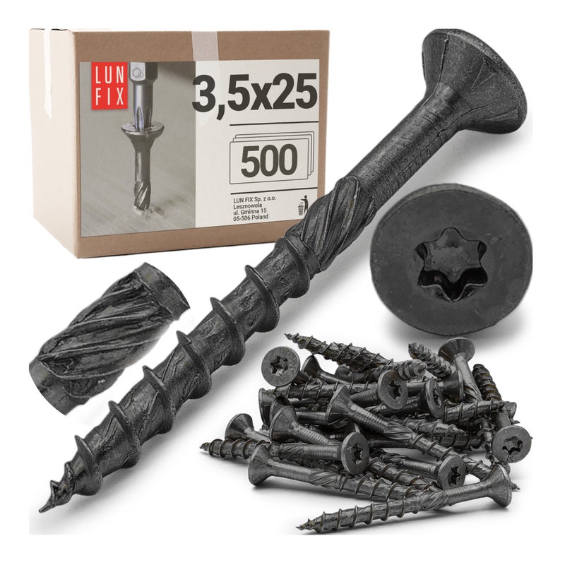 Wkręty ciesielskie czarne stożkowe 3,5x25mm 500szt.