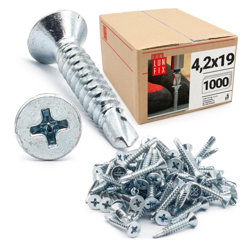 Wkręty do metalu samowiercące z łbem stożkowym 4,2x19mm 1000szt.