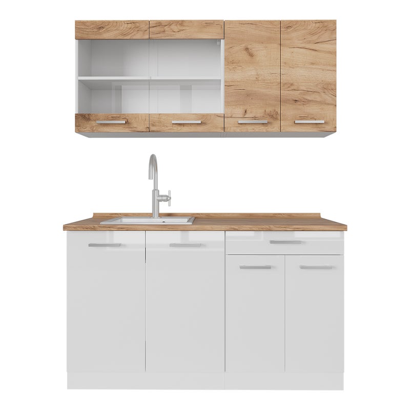 Vicco Pojedyncza kuchnia R-Line, Gold power dąb/biały, 140 cm dwukolorowe szafki, BL Dąb