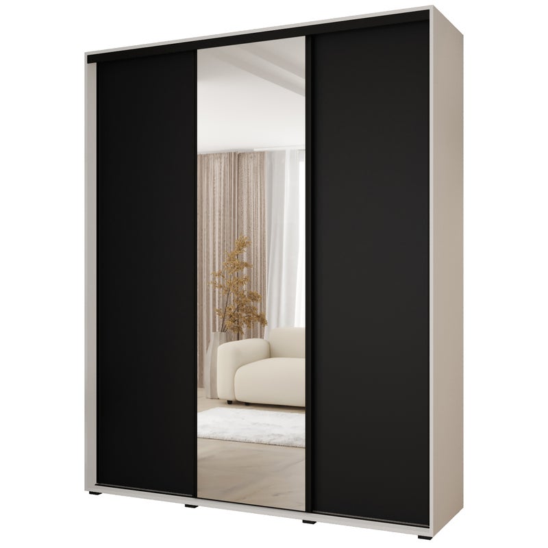 Minio go for it, Szafa z drzwiami przesuwnymi Vado, 190 x 60 cm, biały/czarny/czarny