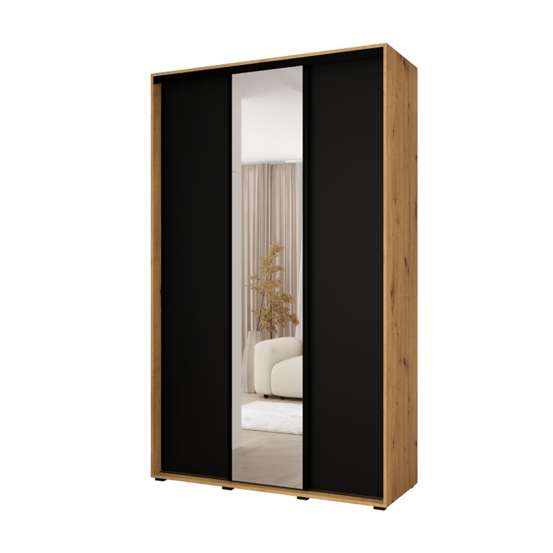 Minio go for it, Szafa z drzwiami przesuwnymi Vado, 150 x 60 cm, dąb artisan/czarny/czarny