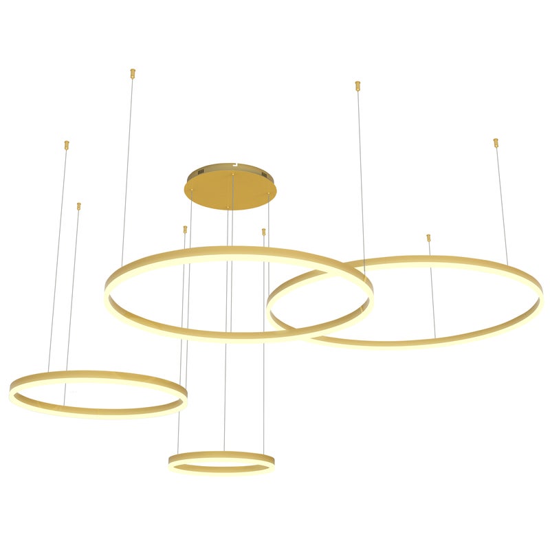 Żyrandol LED Mundo 119W 3000-6500K regulacja 3CCT z pilotem wiszący złoty 4 okręgi XUDO