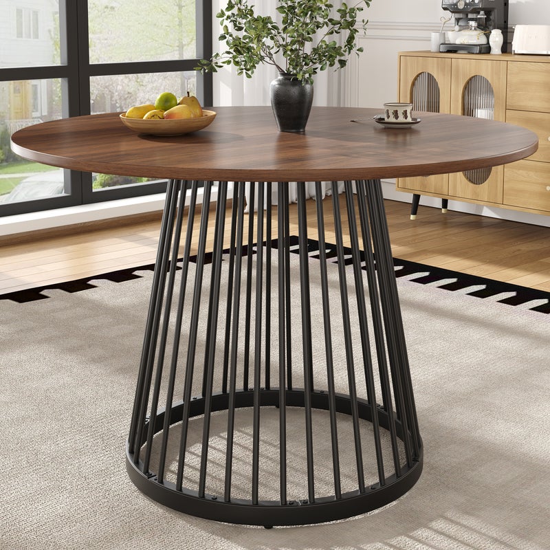 Stół jadalny okrągły 80x80x76cm - MDF dębowy, nogi metalowe, do 4 osób, do jadalni i salonu