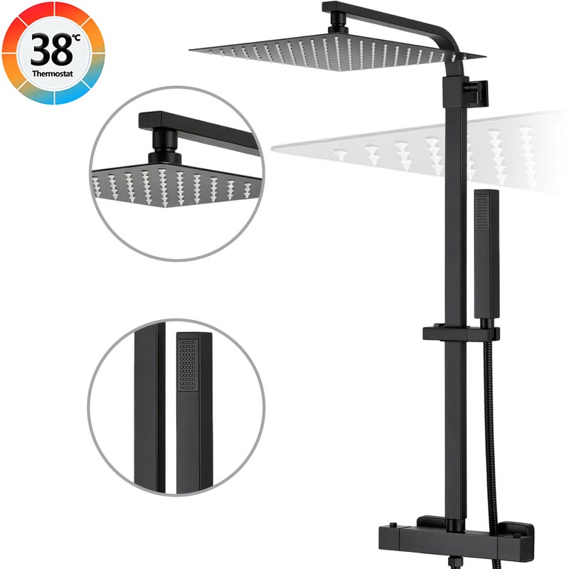 CZARNY ZESTAW PRYSZNICOWY Z ODWRÓCONĄ ODWROTNĄ PRAWĄ GŁOWICĄ BATERIĄ TERMOSTATYCZNĄ