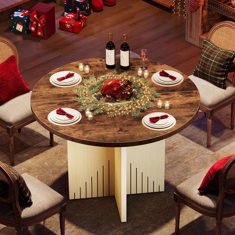 Tribesigns Drewniany stół kuchenny z solidną metalową podstawą dla 4–6 osób, do jadalni, kuchni, salonu