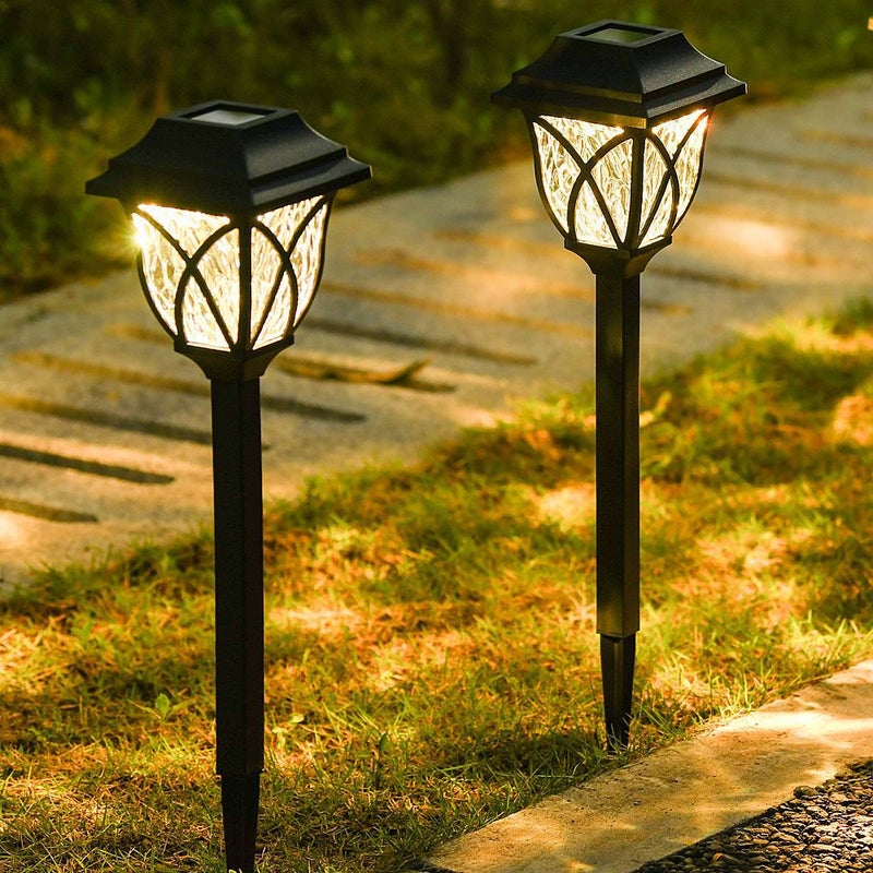 Wodoodporne, solarne lampy zewnętrzne, zestaw 2 lamp solarnych LED do ogrodu, dekoracja ogrodu (ciepłe, białe światło)