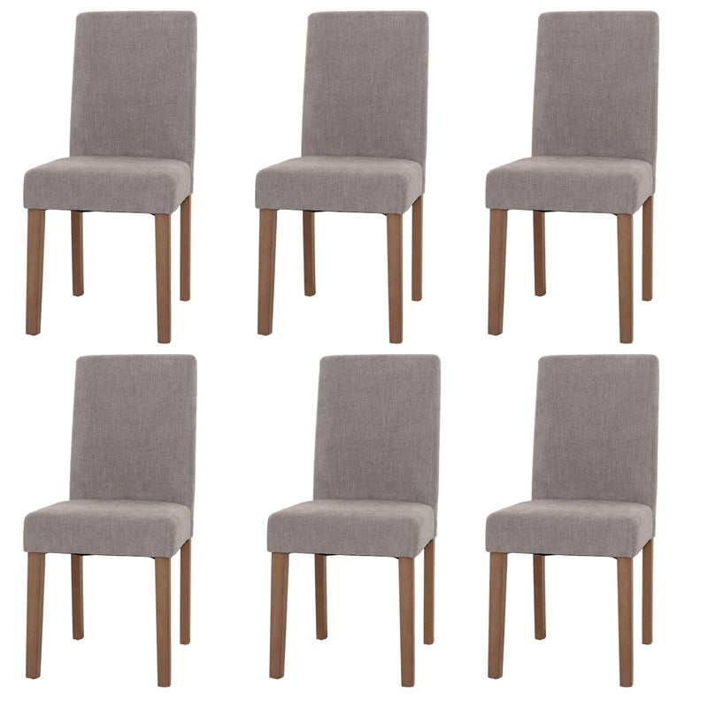 Zestaw 6 krzeseł do jadalni Littau, krzesło kuchenne z wysokim oparciem, tkanina/tkanina szenilowa drewno ~ jasnoszary, nogi w kolorze naturalnym