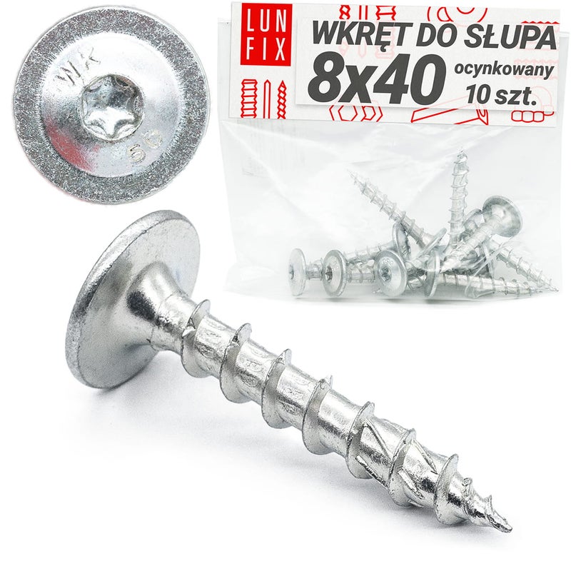 Wkręty do podstaw słupa 8x40mm srebrne 10szt.