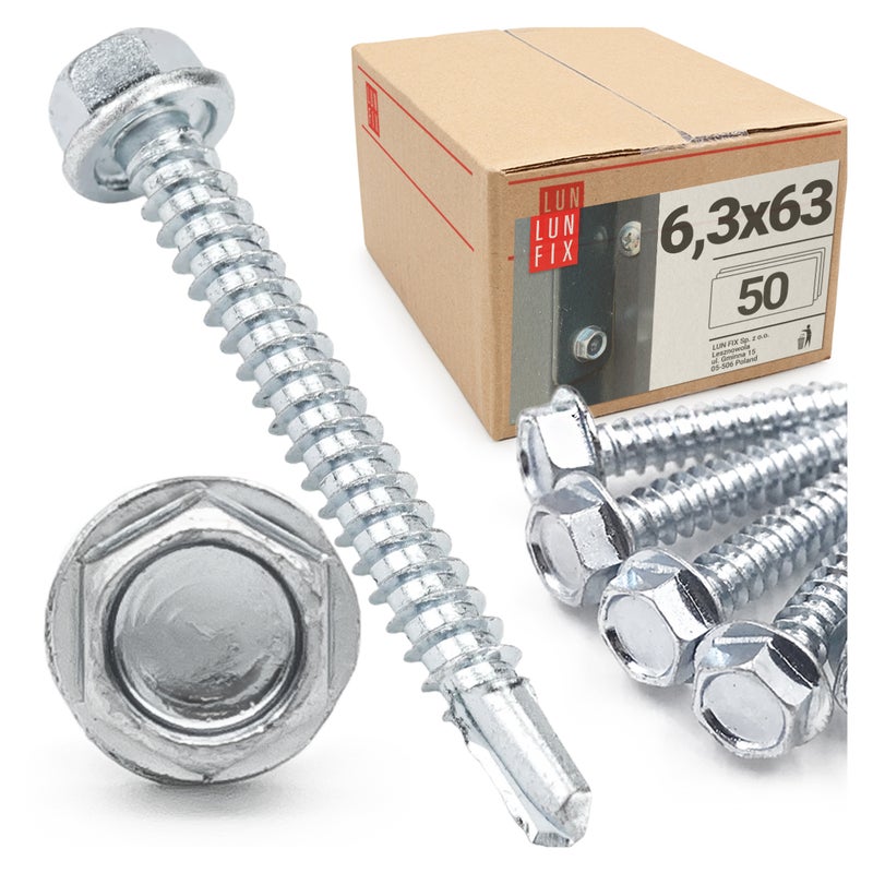 Wkręty do metalu samowiercące z łbem na klucz 6,3x63mm 50szt.