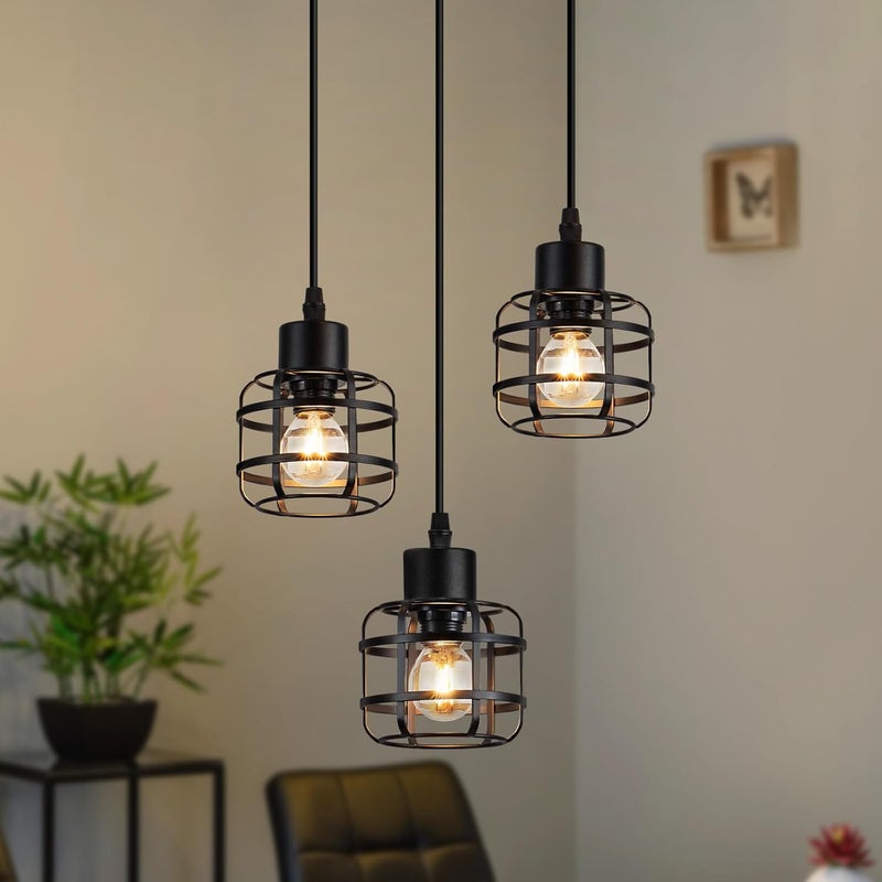 Lampa wisząca Nettlife Vintage z trzema żarówkami – czarny metalowy żyrandol E14 w stylu retro – regulowana wysokość (żarówki nie są dołączone)