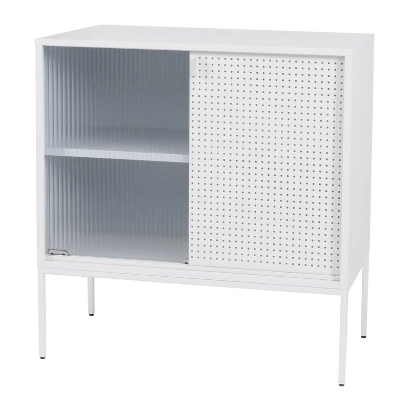 Komoda HWC-O90, szafka kredensowa, przemysłowe schowki, drzwi przesuwne, metal, 85 x 80 x 45 cm ~ biały