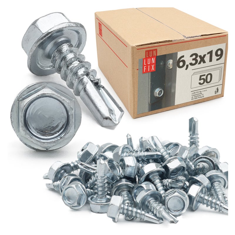 Wkręty do metalu samowiercące z łbem na klucz 6,3x19mm 50szt.