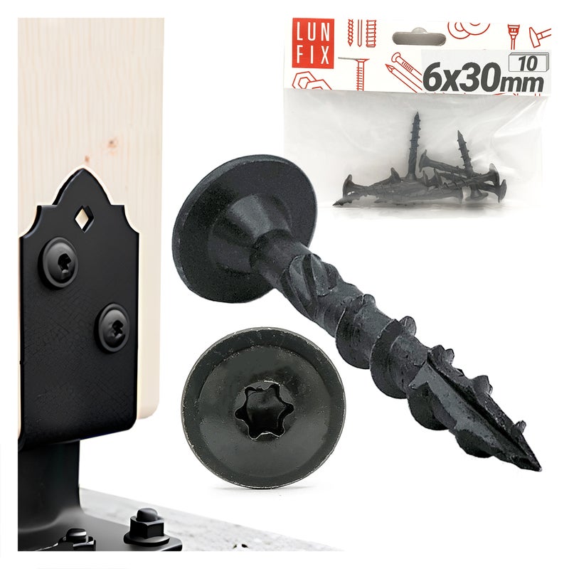 Wkręty do podstaw słupa 6x30mm czarne 10szt.