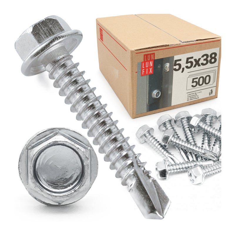 Wkręty do metalu samowiercące z łbem na klucz 5,5x38mm 500szt.