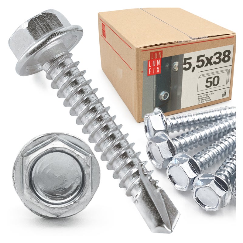 Wkręty do metalu samowiercące z łbem na klucz 5,5x38mm 50szt.