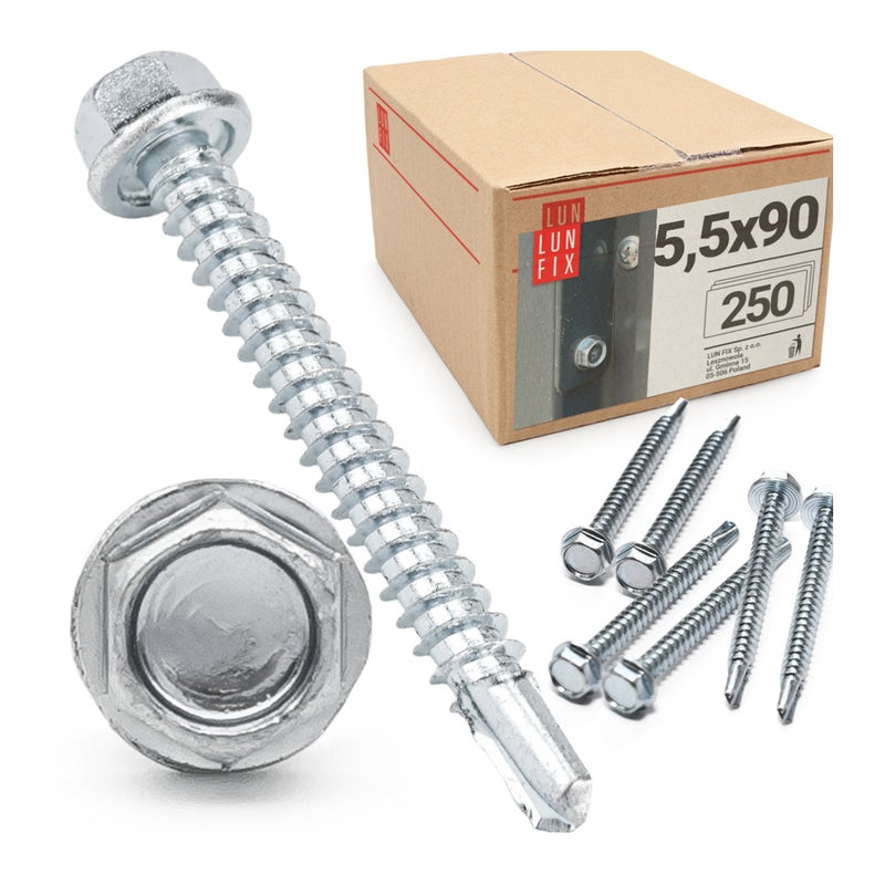 Wkręty do metalu samowiercące z łbem na klucz 5,5x90mm 250szt.