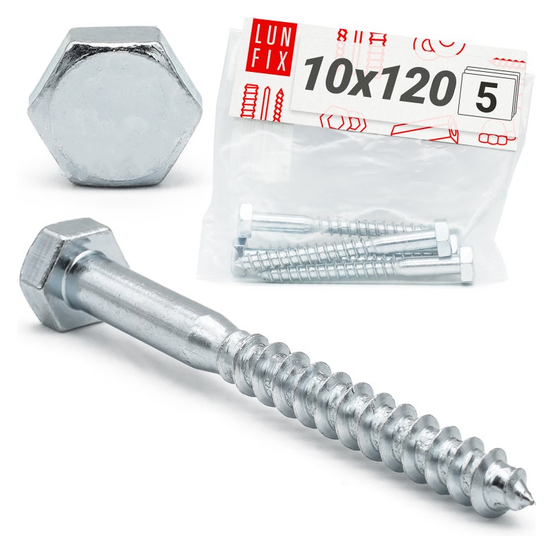 Wkręty ciesielskie z łbem sześciokątnym DIN571mm M10x120mm 5szt.