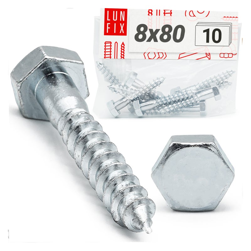 Wkręty ciesielskie z łbem sześciokątnym DIN571mm M8x80mm 10szt.