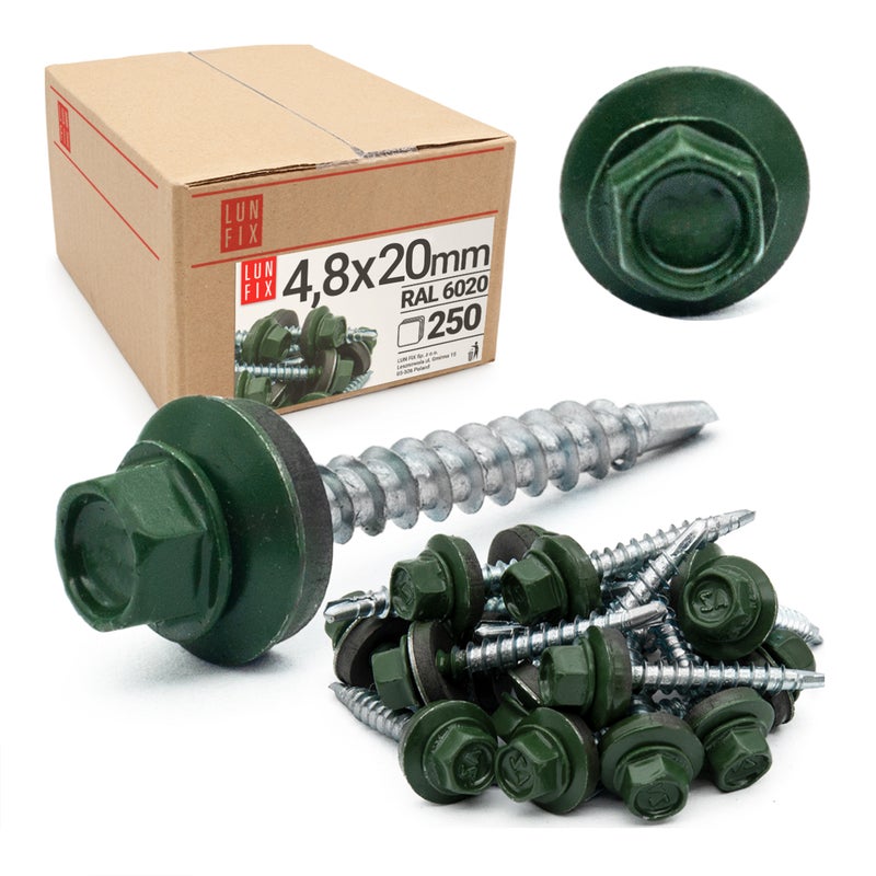 Blachowkręty wkręty farmerskie 4,8x20mm RAL620 zielony 250szt.