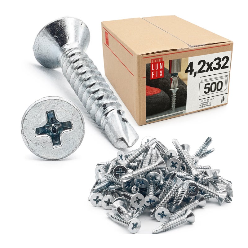 Wkręty do metalu samowiercące z łbem stożkowym 4,2x32mm 500szt.