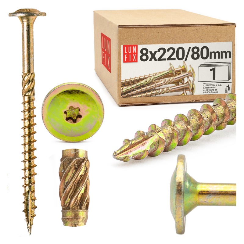 Wkręty ciesielskie z łbem talerzowym 8x220mm 1szt.