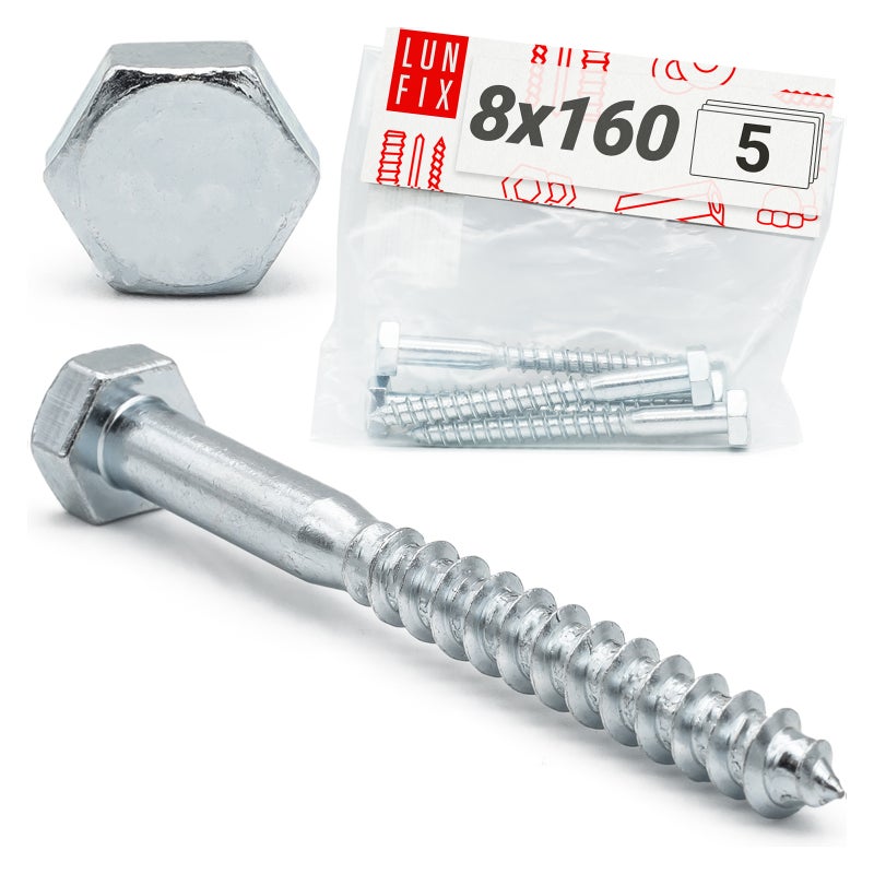 Wkręty ciesielskie z łbem sześciokątnym DIN571mm M8x160mm 5szt.