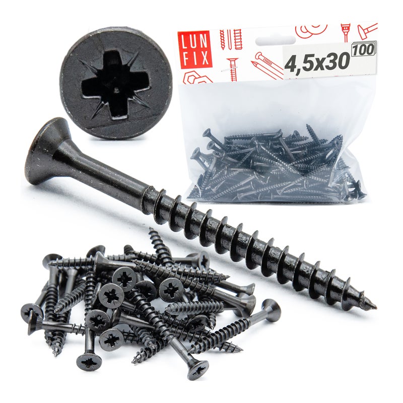 Wkręty do drewna uniwersalne czarne 4,5x30mm 100szt.