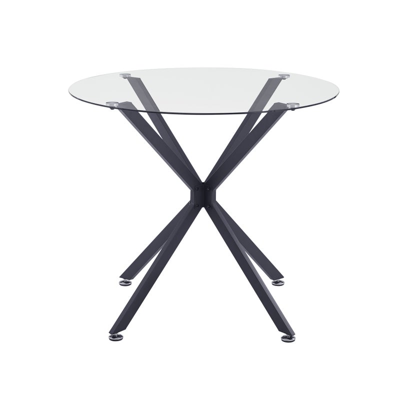 Stół jadalny okrągły z hartowanego szkła 90cm, czarny, stelaże metalowe, do 4 osób