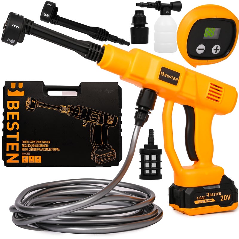 BESTEN Myjka ciśnieniowa akumulatorowa BE0002896 20V 20 bar do auta i tarasu, bez kranu, 2x 4.0Ah