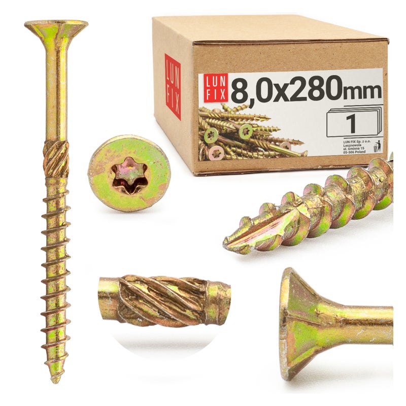 Wkręty ciesielskie z łbem stożkowym 8x280mm 1szt.