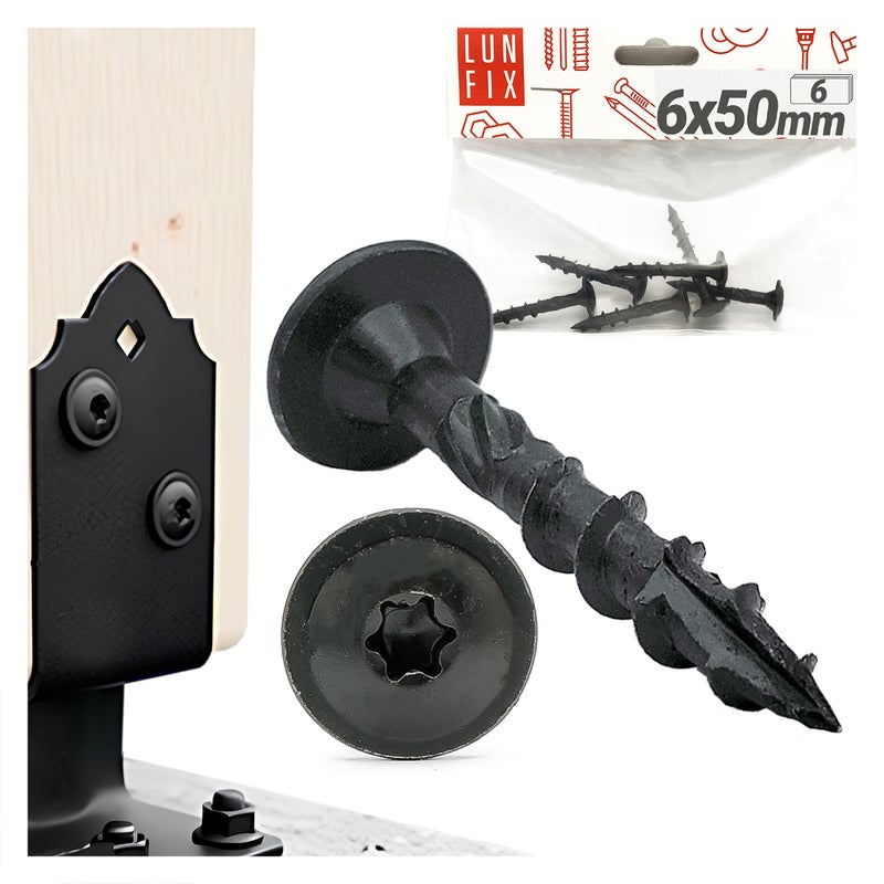 Wkręty do podstaw słupa 6x50mm czarne 6szt.