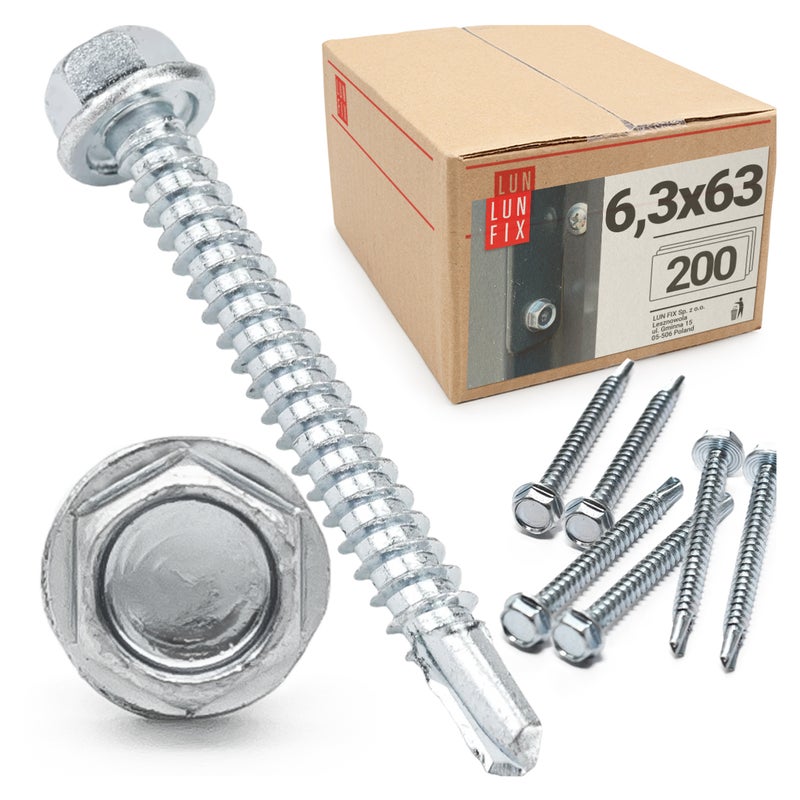 Wkręty do metalu samowiercące z łbem na klucz 6,3x63mm 200szt.