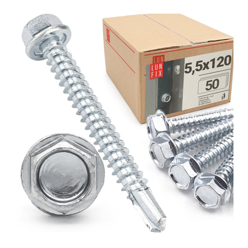 Wkręty do metalu samowiercące z łbem na klucz 5,5x120mm 50szt.