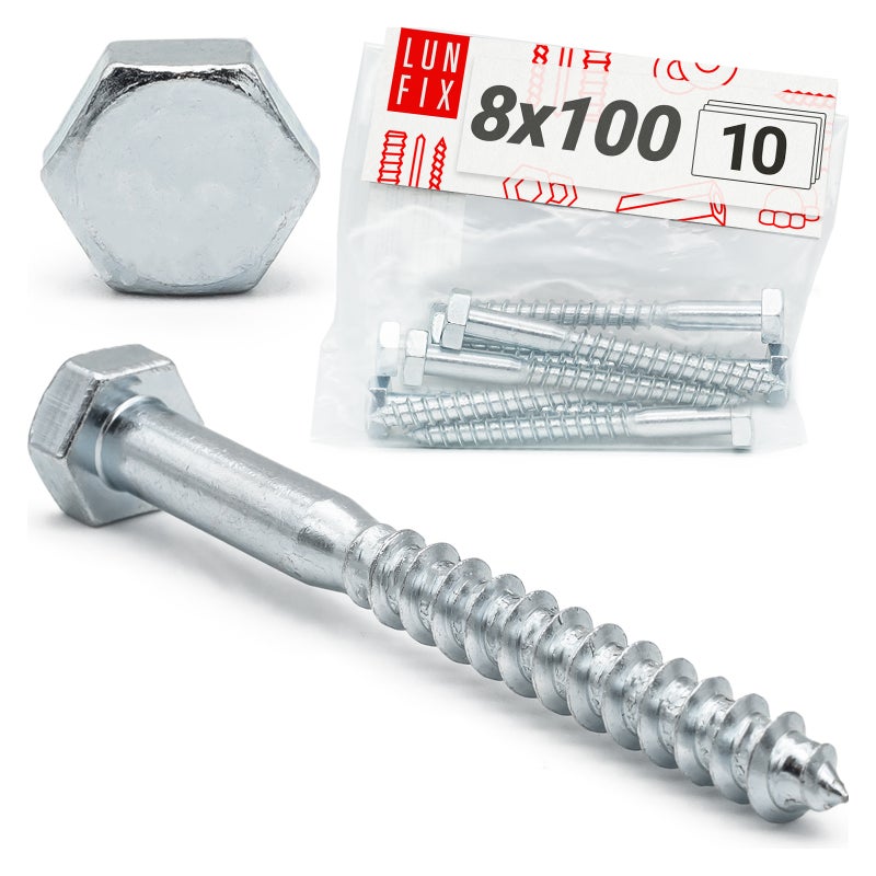 Wkręty ciesielskie z łbem sześciokątnym DIN571mm M8x100mm 10szt.