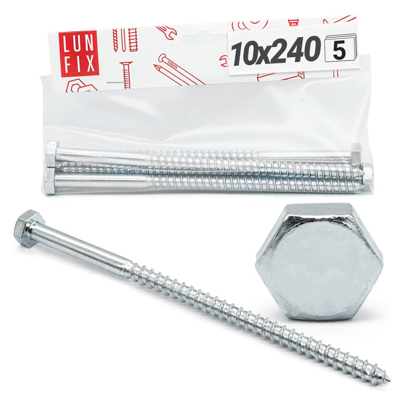 Wkręty ciesielskie z łbem sześciokątnym DIN571mm M10x240mm 5szt.