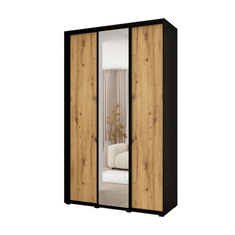 Minio go for it, Szafa z drzwiami przesuwnymi Vado, 160 x 60 cm, czarny/dąb artisan/czarny