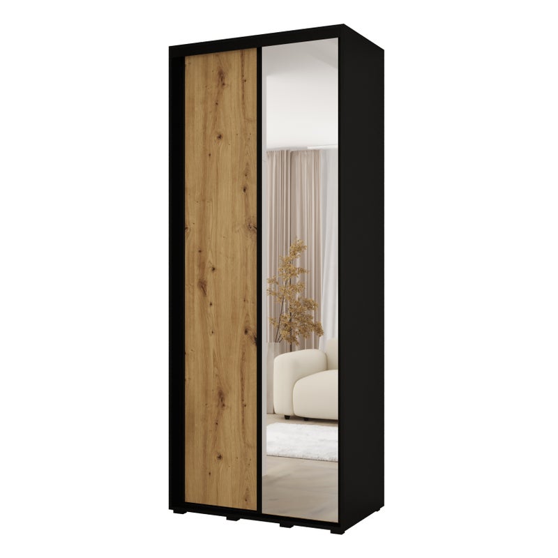 Minio go for it, Szafa z drzwiami przesuwnymi Vado, 100 x 60 cm, czarny/dąb artisan/czarny