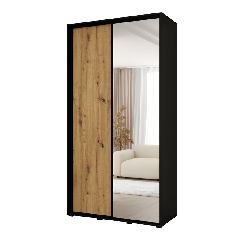 Minio go for it, Szafa z drzwiami przesuwnymi Vado, 130 x 60 cm, czarny/dąb artisan/czarny