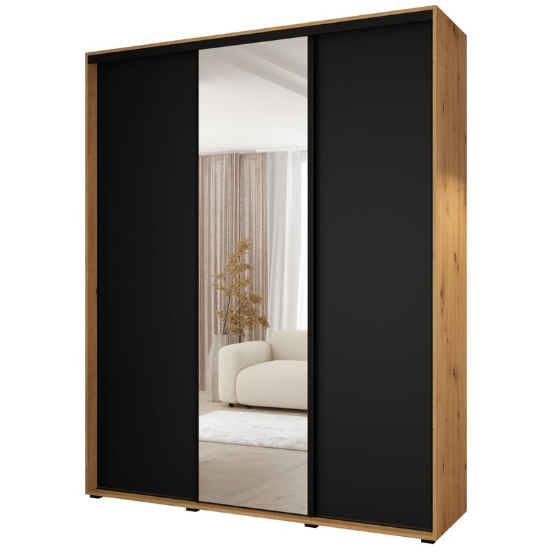 Minio go for it, Szafa z drzwiami przesuwnymi Vado, 200 x 60 cm, dąb artisan/czarny/czarny