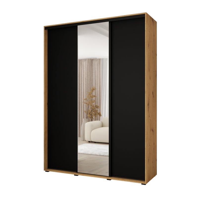 Minio go for it, Szafa z drzwiami przesuwnymi Vado, 180 x 60 cm, dąb artisan/czarny/czarny