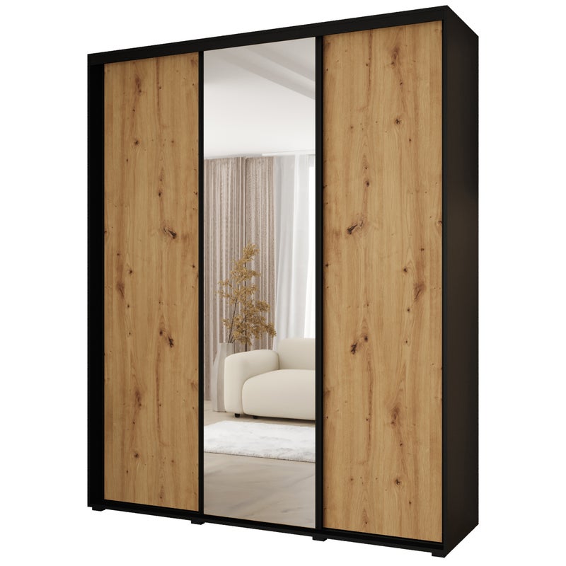 Minio go for it, Szafa z drzwiami przesuwnymi Vado, 190 x 60 cm, czarny/dąb artisan/czarny