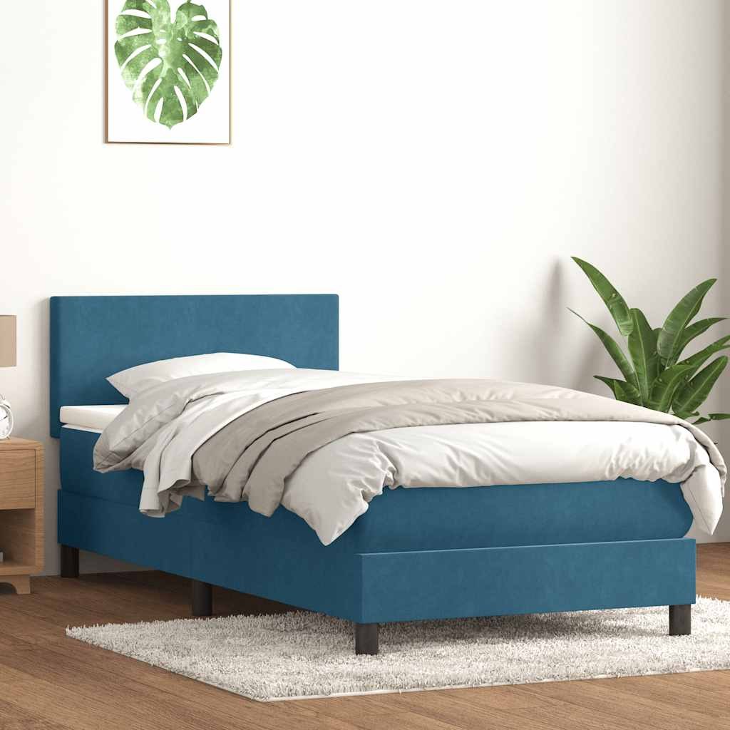 VidaXL Łóżko kontynentalne z materacem i LED, niebieskie, aksamit, 80x210 cm