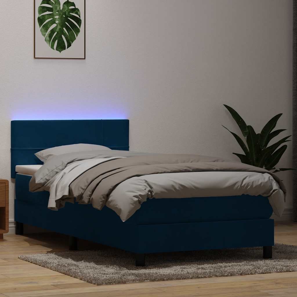 VidaXL Łóżko kontynentalne z materacem i LED, niebieskie, aksamit, 80x210 cm
